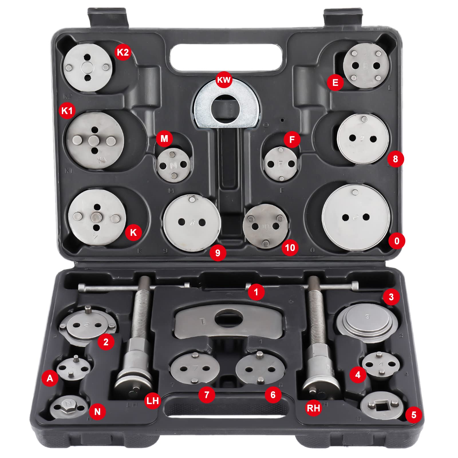 8MILELAKE 24pcs Disc Brake Caliper Compression Wind Back Tool Kit, Heavy Duty Brake Piston Caliper Compression Tool Set for Brak